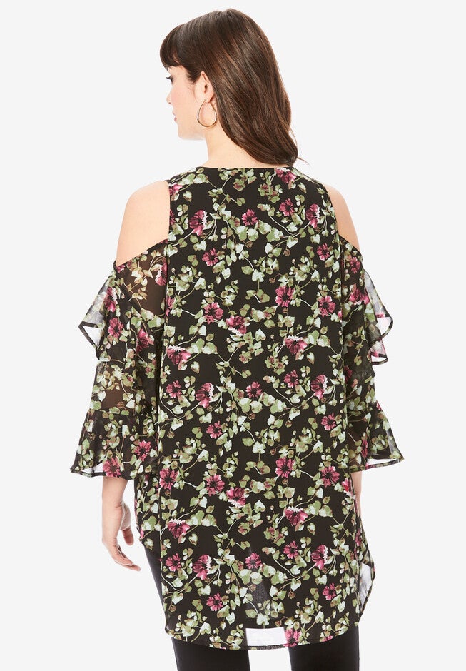 Cold Shoulder Georgette Big Shirt, , on-hover image number 1