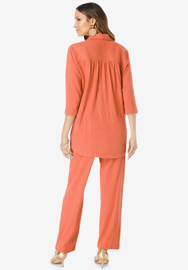 Eyelet Cutout Crinkle-Knit Gauze Big Shirt, , on-hover image number null