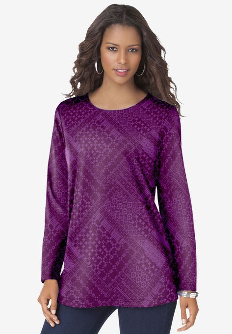 Long-Sleeve Crewneck Ultimate Tee, PURPLE MAGENTA PATCHWORK, hi-res image number null