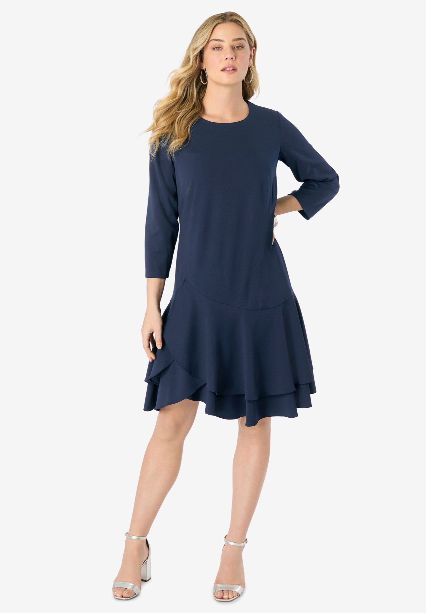 Ruffle-Detailed Dress, NAVY, hi-res image number 0