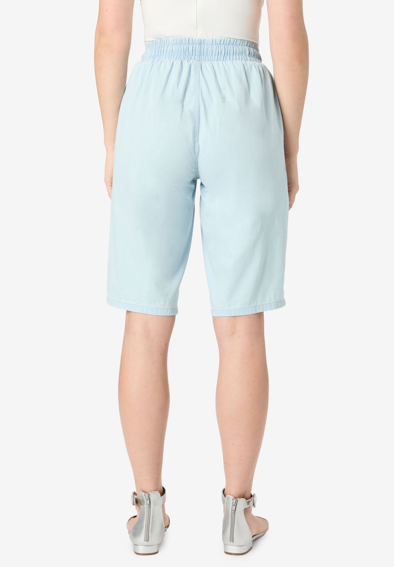Embroidered Chambray Bermuda Shorts, INDIGO VINE, on-hover image number 1