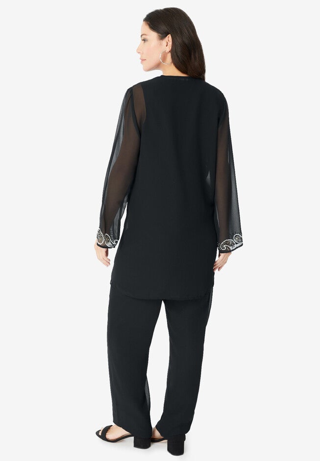 Foil-Print Georgette Pant-Set., , on-hover image number null