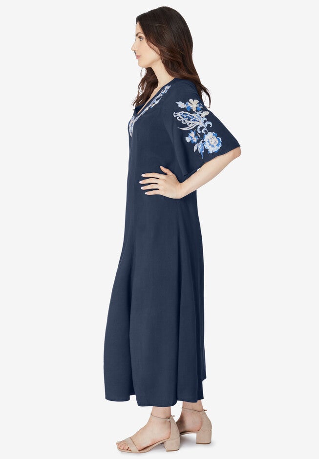 Flutter-Sleeve Embroidered Midi Dress, , alternate image number null