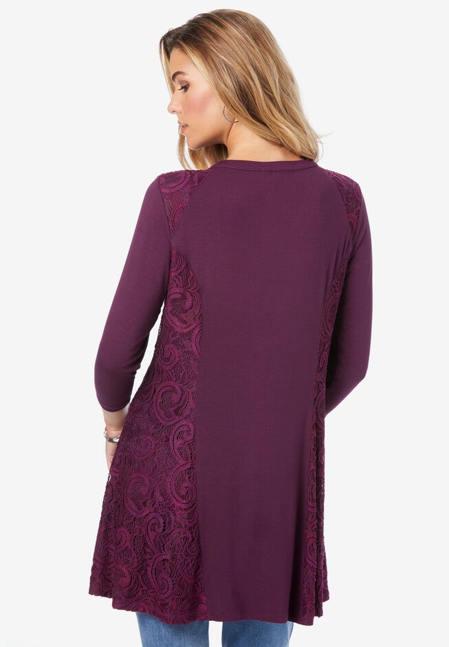 Lace-Panelled Fit-and-Flare Top, , on-hover image number null