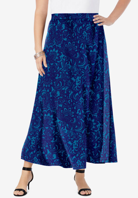 Ultrasmooth® Fabric Maxi Skirt, DEEP TURQUOISE LACE PRINT, hi-res image number null