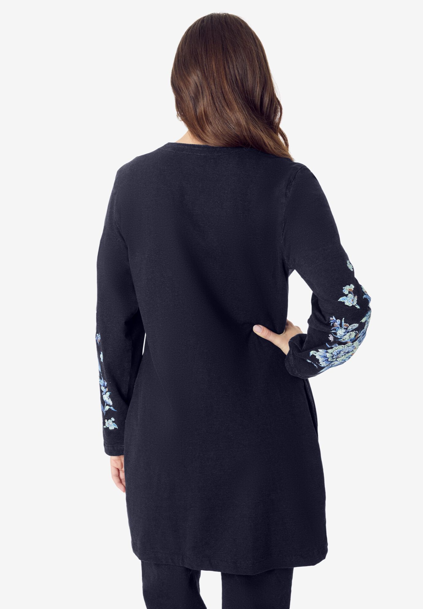 Knit Denim Jacket, DARK WASH BOUQUET, on-hover image number 1