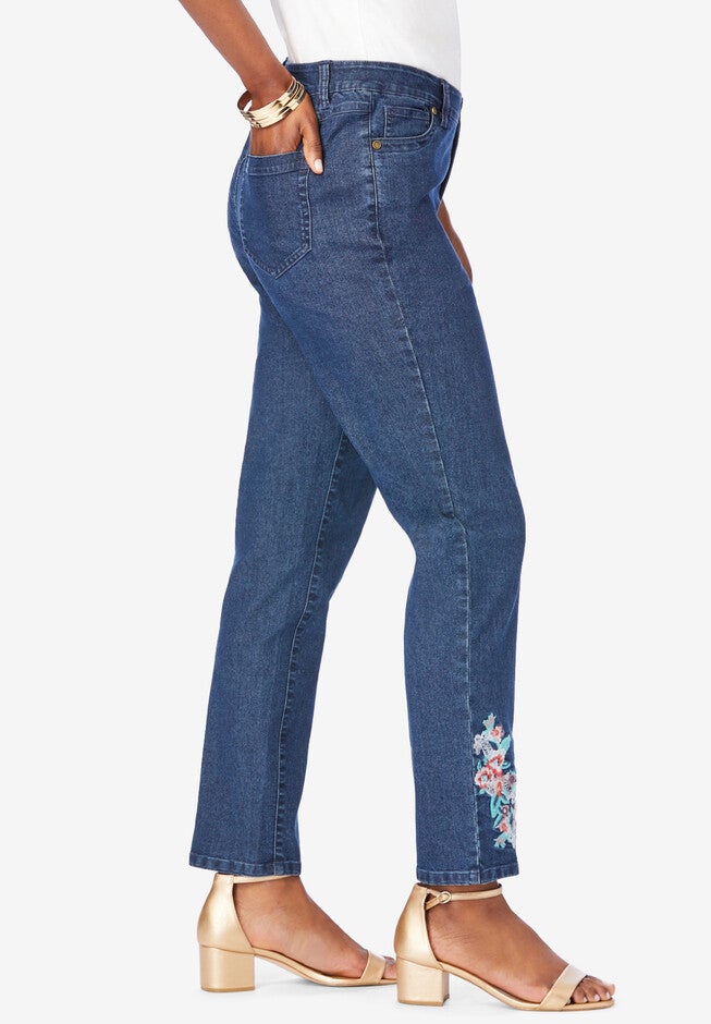 Embroidered Straight Leg Jean with Invisible Stretch® By Denim 24/7, , alternate image number null
