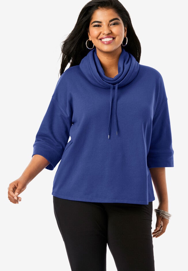 Drawstring Cowlneck Sweatshirt, ULTRA BLUE, hi-res image number null