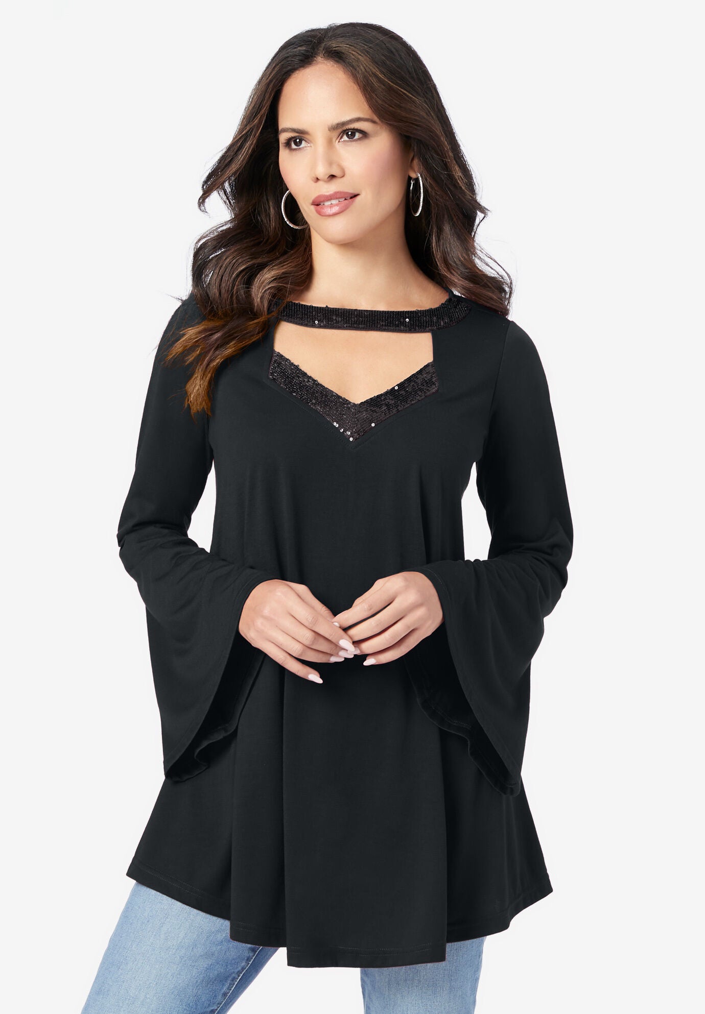 Sequin Cutout Tunic, BLACK, hi-res image number 0