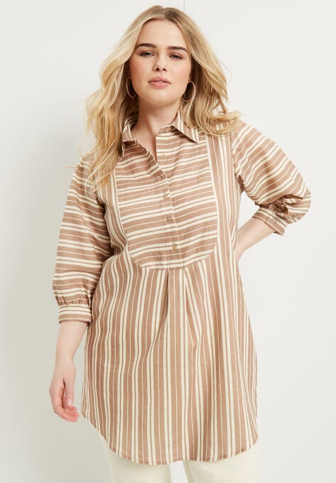 Half Button-Down Lino Soleil Tunic, , alternate image number null