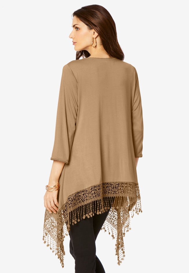 Lace and Fringe-Trimmed Tunic, , on-hover image number null