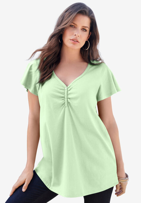 Flutter-Sleeve Sweetheart Ultimate Tee, GREEN MINT, hi-res image number null