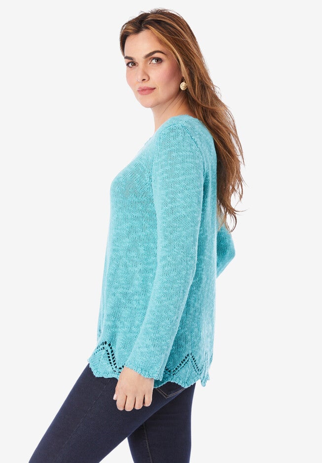 Pointelle Slub Boyfriend Pullover, , alternate image number 2