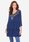 Embellished Tiered Tunic, NAVY EMBELLISHED PAISLEY, hi-res image number null