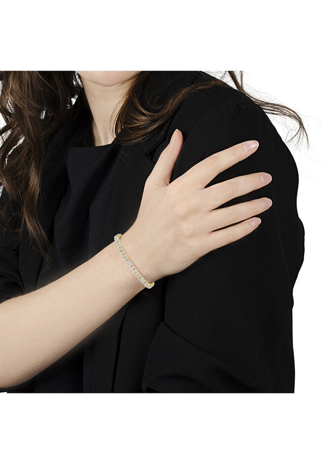 Yellow Gold Over Sterling Silver Diamond Square Frame Miracleset Tennis Bracelet 8 inches, , alternate image number 5