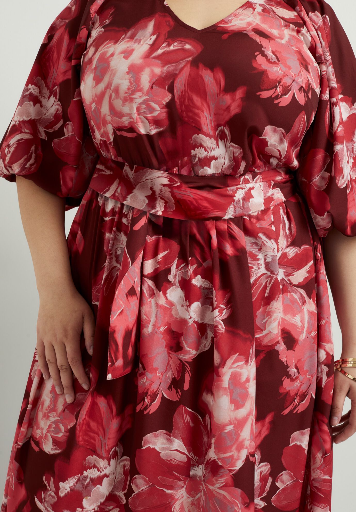 Raglan Puff-Sleeve Midi Dress, , alternate image number 3