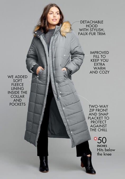 Maxi-Length Puffer Jacket with Hood, , alternate image number null