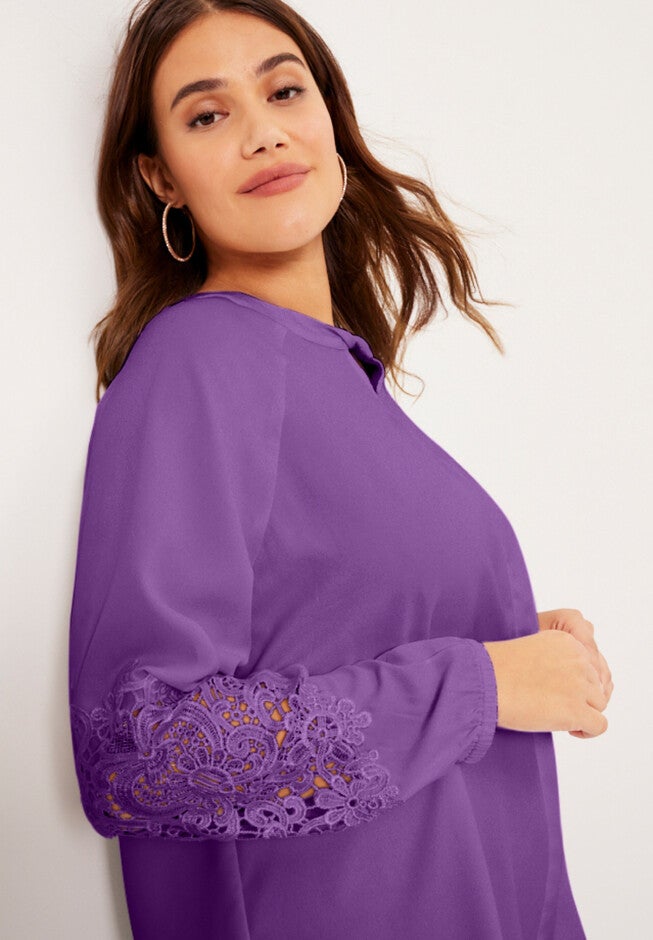 Lace-Sleeve Georgette Top, , alternate image number 3