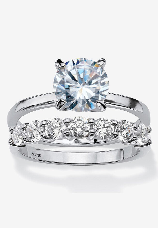 2.70 Cttw. Cubic Zirconia Platinum Over Silver 2-Pc. Solitaire Bridal Ring Set, PLATINUM, hi-res image number null