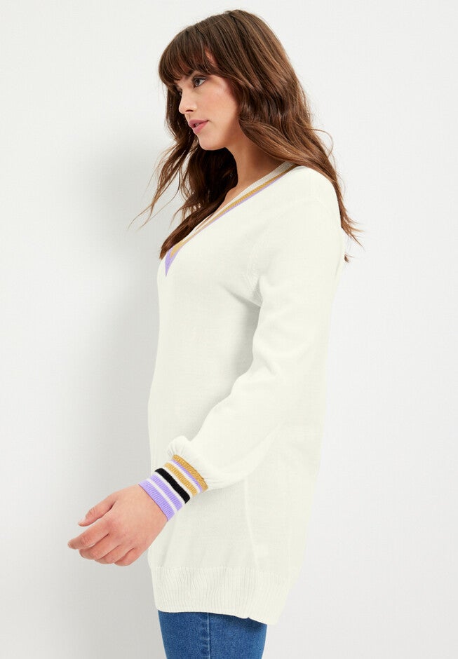 Metallic-Trim V-Neck Sweater, , alternate image number 2