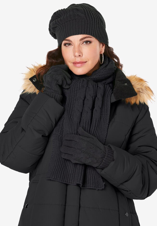 Cable Knit Beanie, BLACK, hi-res image number 0