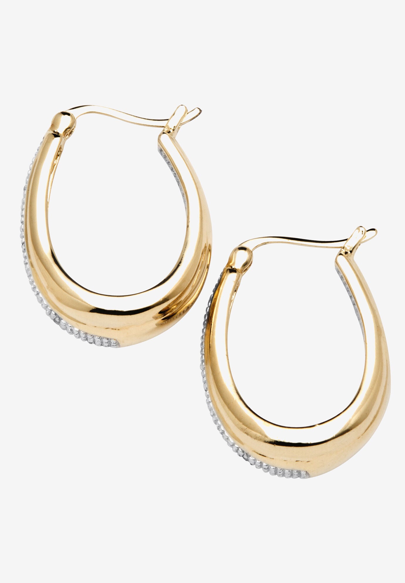 Gold-Plated Hoop Earrings with Diamond Accent, , on-hover image number 1