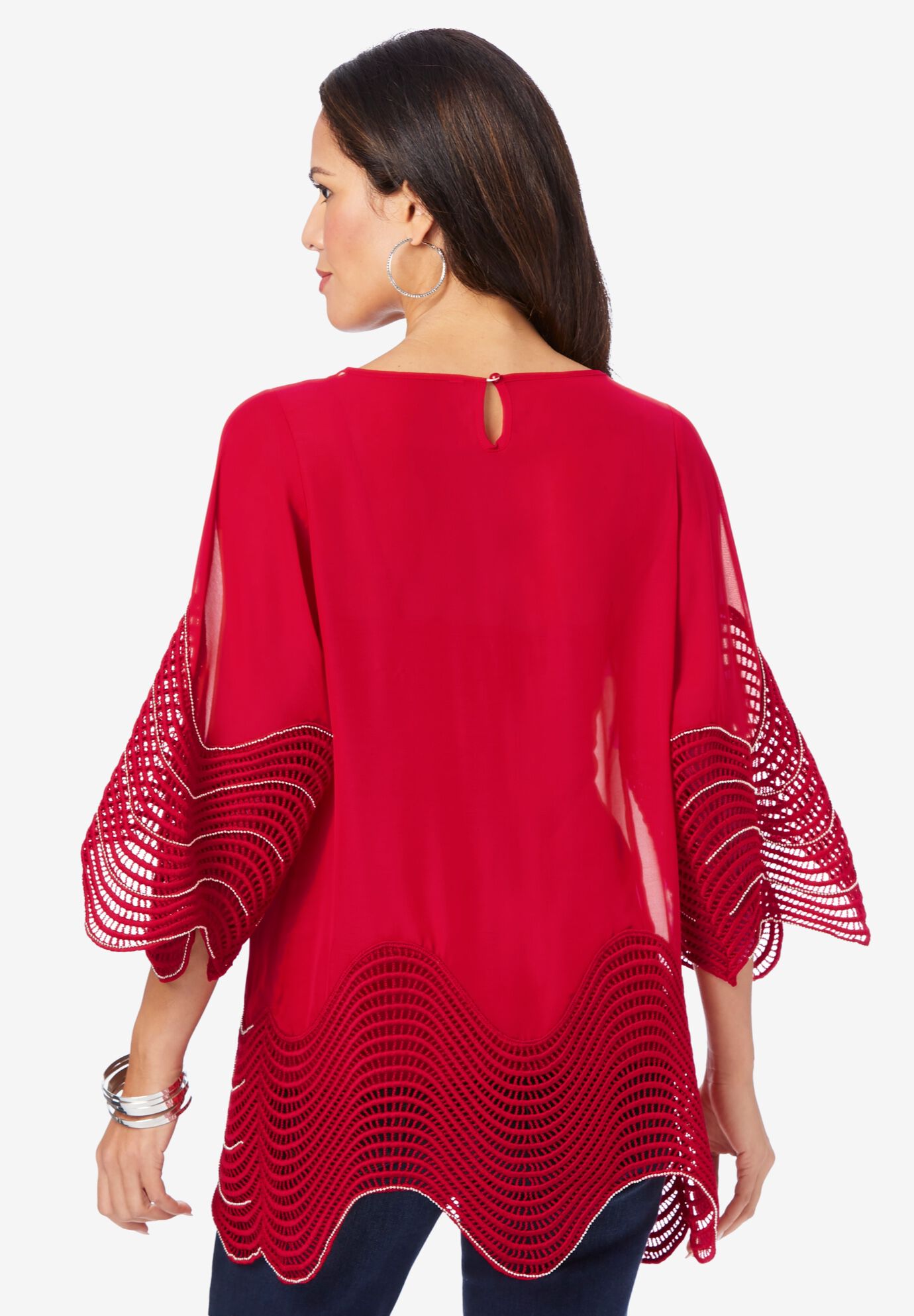 Embellished Georgette Tunic, VIVID RED, on-hover image number 1