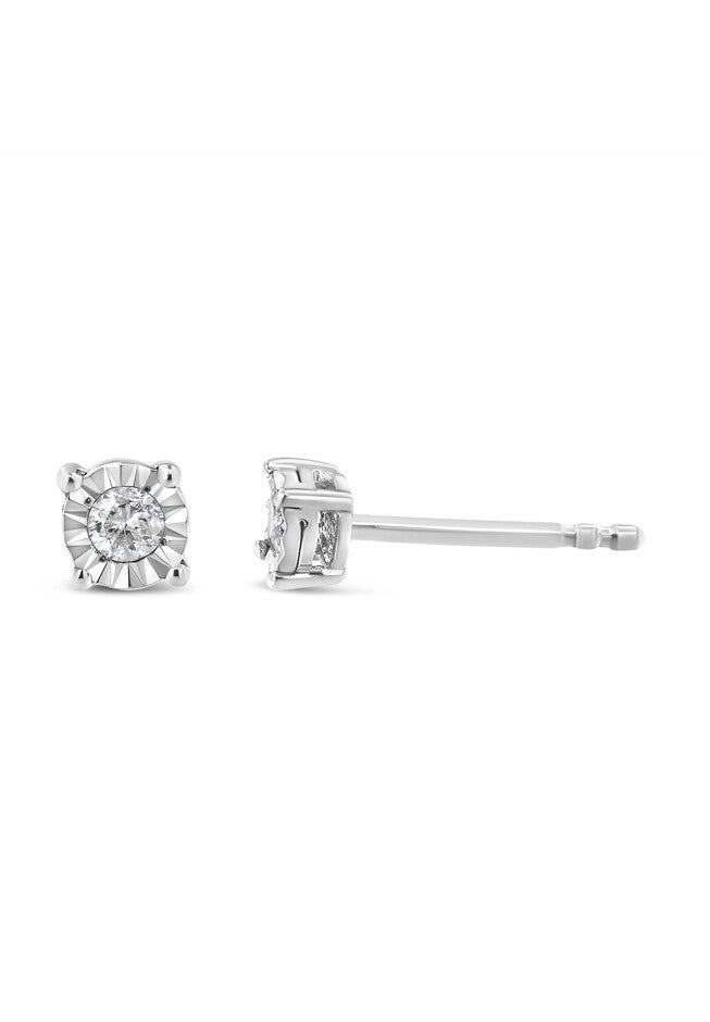 Sterling Silver Round Brilliantcut Diamond Miracleset Stud Earrings, , alternate image number null