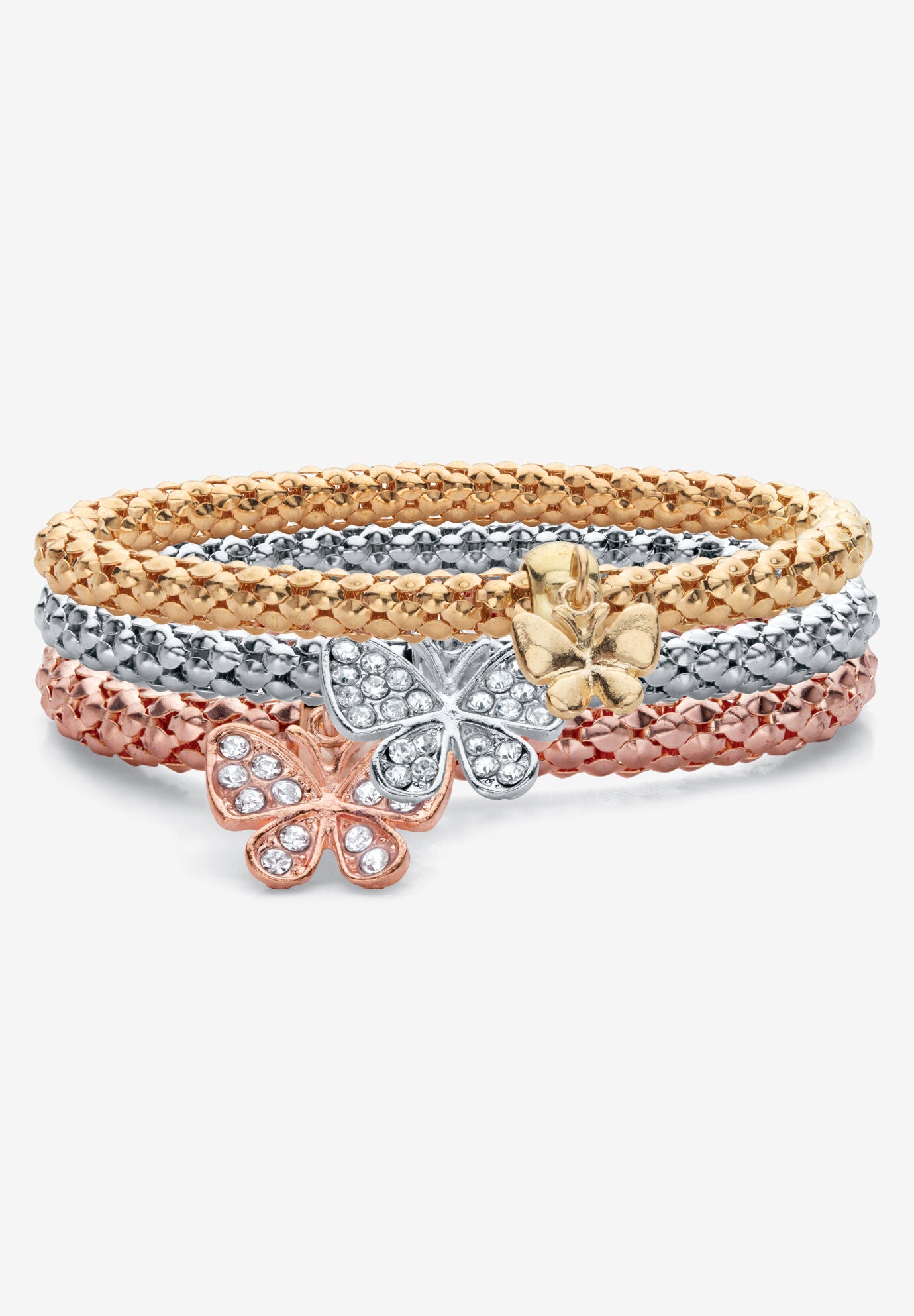 Rose Gold-Plated Butterfly Charm Stretch Bracelet Set, CRYSTAL, hi-res image number 0