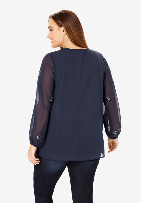 Embroidered Peasant Tunic, , on-hover image number null