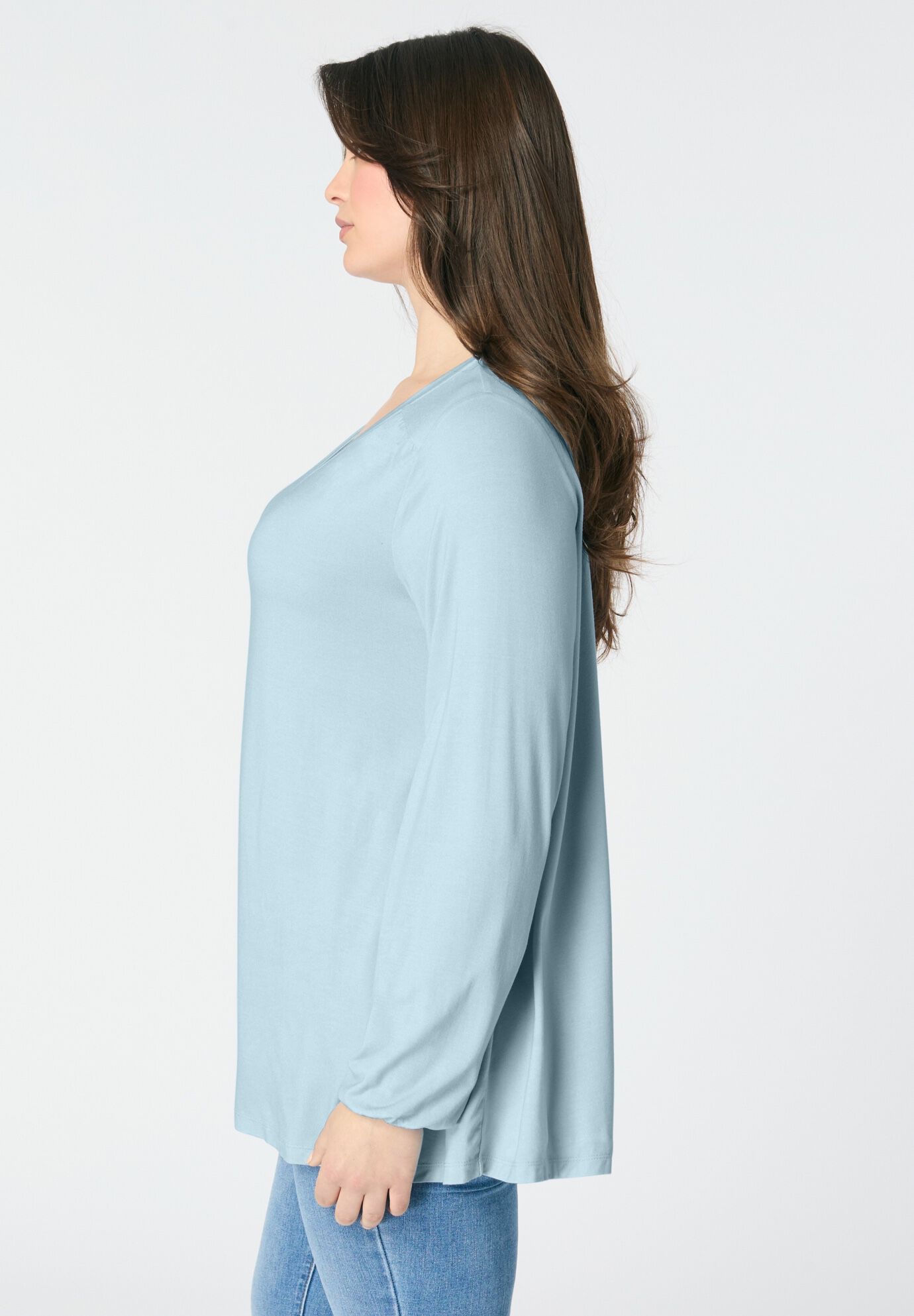 Knit V-Neck Tunic, PALE BLUE, alternate image number 3