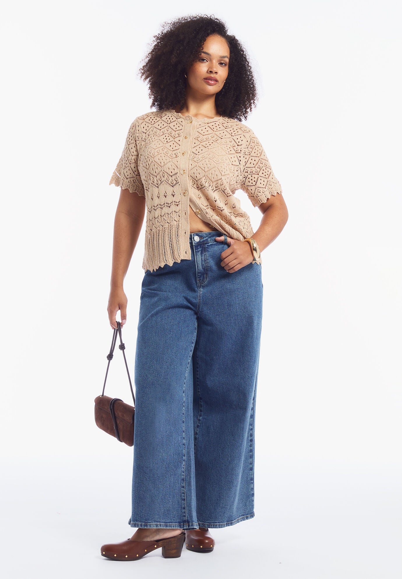 Short-Sleeve Pointelle Cardigan, APRICOT WASH, alternate image number 4