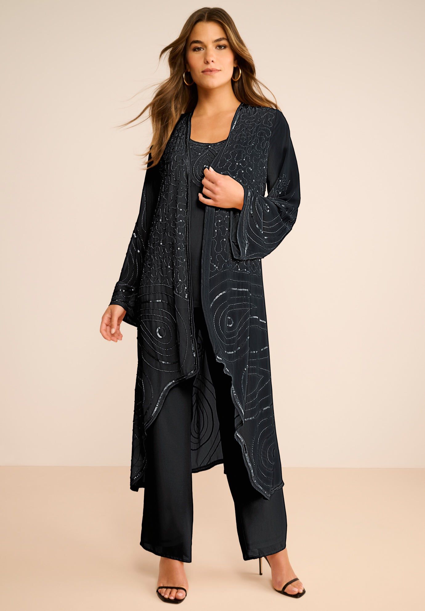 Plus Size Beaded Georgette 3-piece Pant Set &ndash; Formal Wear