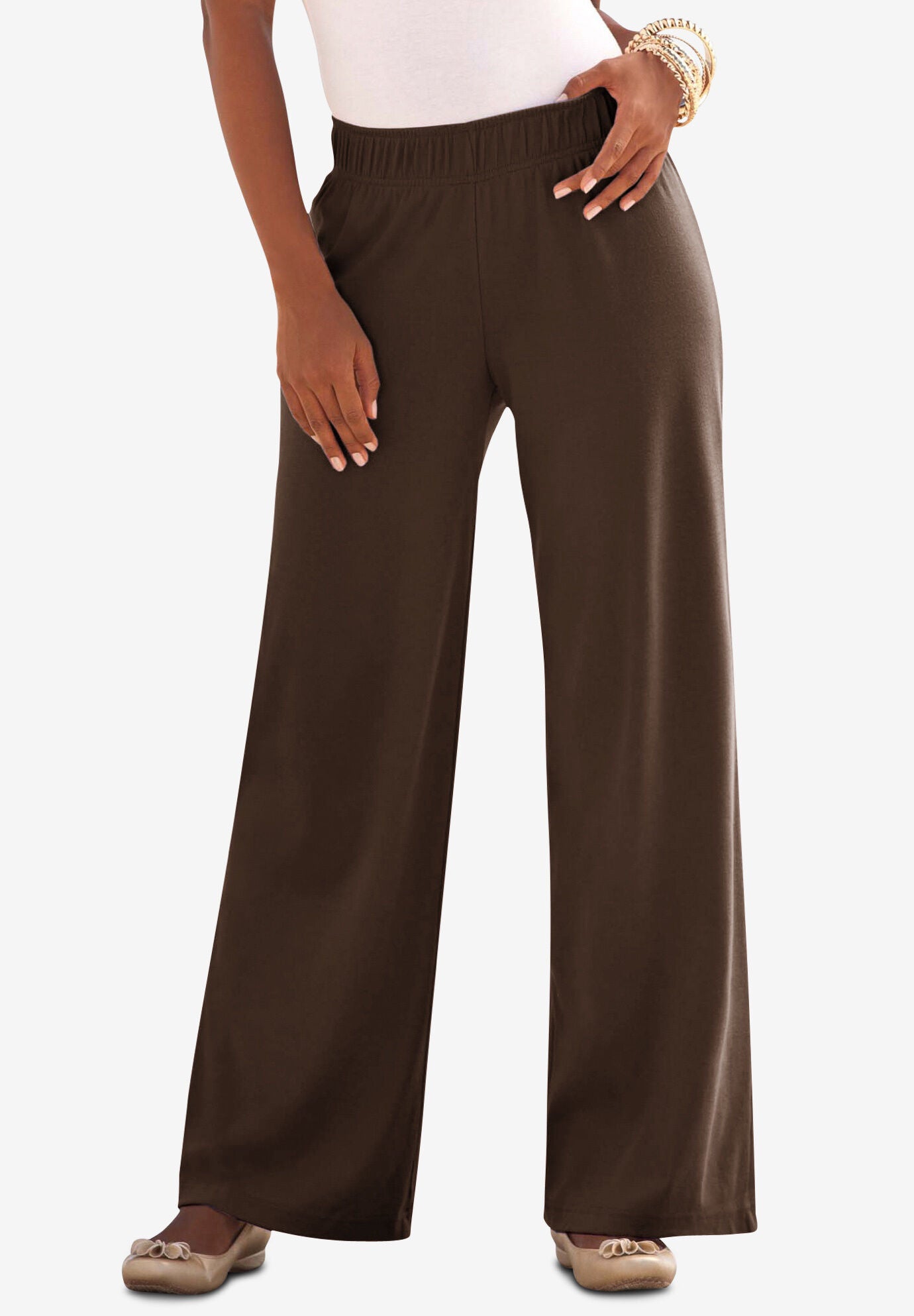 Plus Size Pull-On Wide Leg Soft Knit Pant