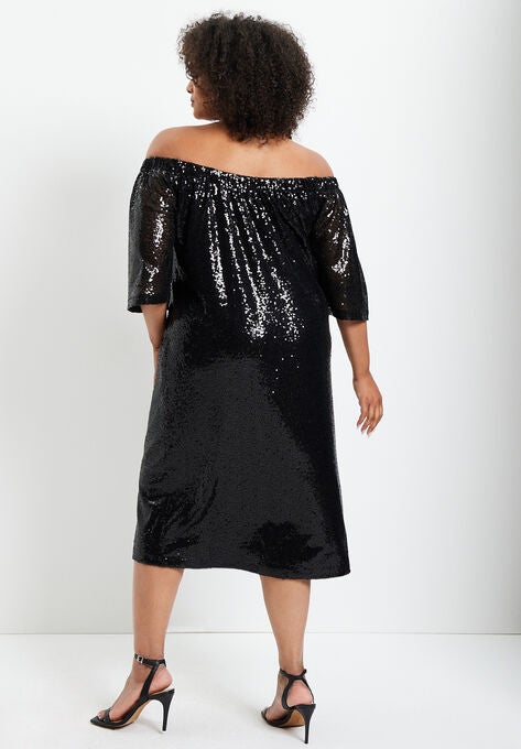 Off-The-Shoulder Sequin Dress, , on-hover image number null