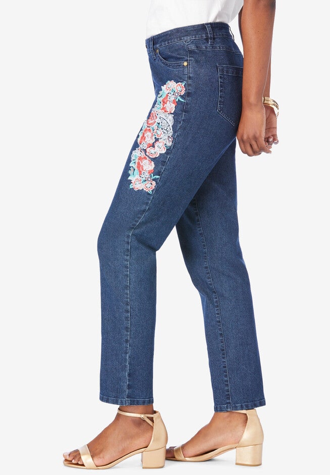 Embroidered Straight Leg Jean with Invisible Stretch® By Denim 24/7, , alternate image number null