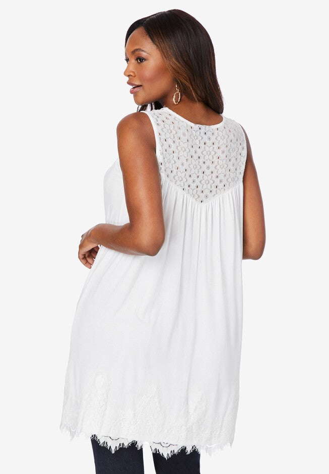Shirred Lace-Yoke Tunic, , on-hover image number null