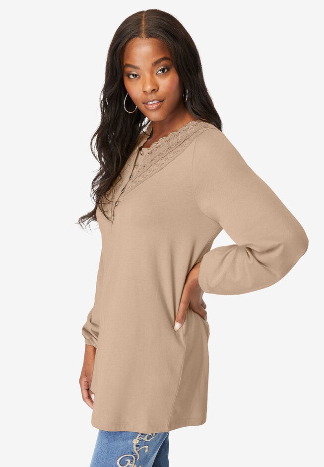 Lace Henley Top, , alternate image number null