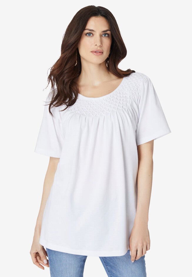 Smocked Tee, WHITE, hi-res image number 0