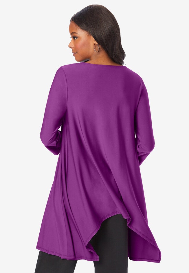 V-Neck Handkerchief Hem Ultrasmooth® Fabric Tunic, , on-hover image number 1