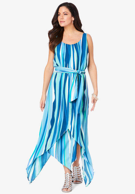 Striped High-Low Dress, BLUE ABSTRACT STRIPE, hi-res image number null