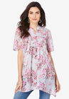 Short-Sleeve Floral Blouse, PEARL GREY BLOOMING ROSE, hi-res image number null