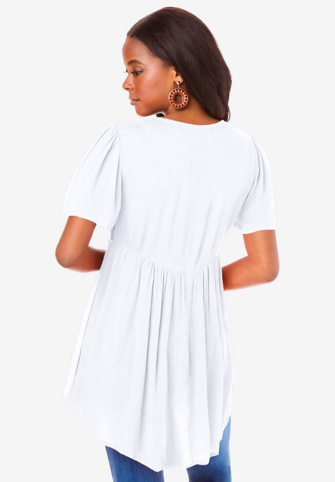 Flutter-Sleeve Lace Baby Doll Tunic, , on-hover image number 1