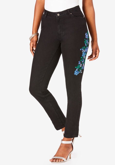 Pretty Boyfriend Jean , BLUE EMBROIDERED BOUQUET, hi-res image number null