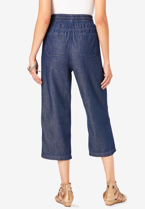 Chambray Wide-Leg Capri Pant, , on-hover image number null