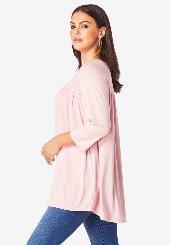 Shirred Notch-Neck Ultra Femme Tunic, , alternate image number null