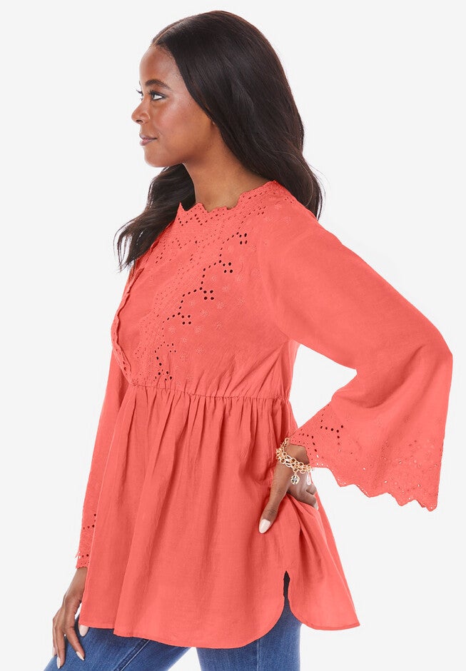 Angel-Sleeve Eyelet Tunic., , alternate image number 2