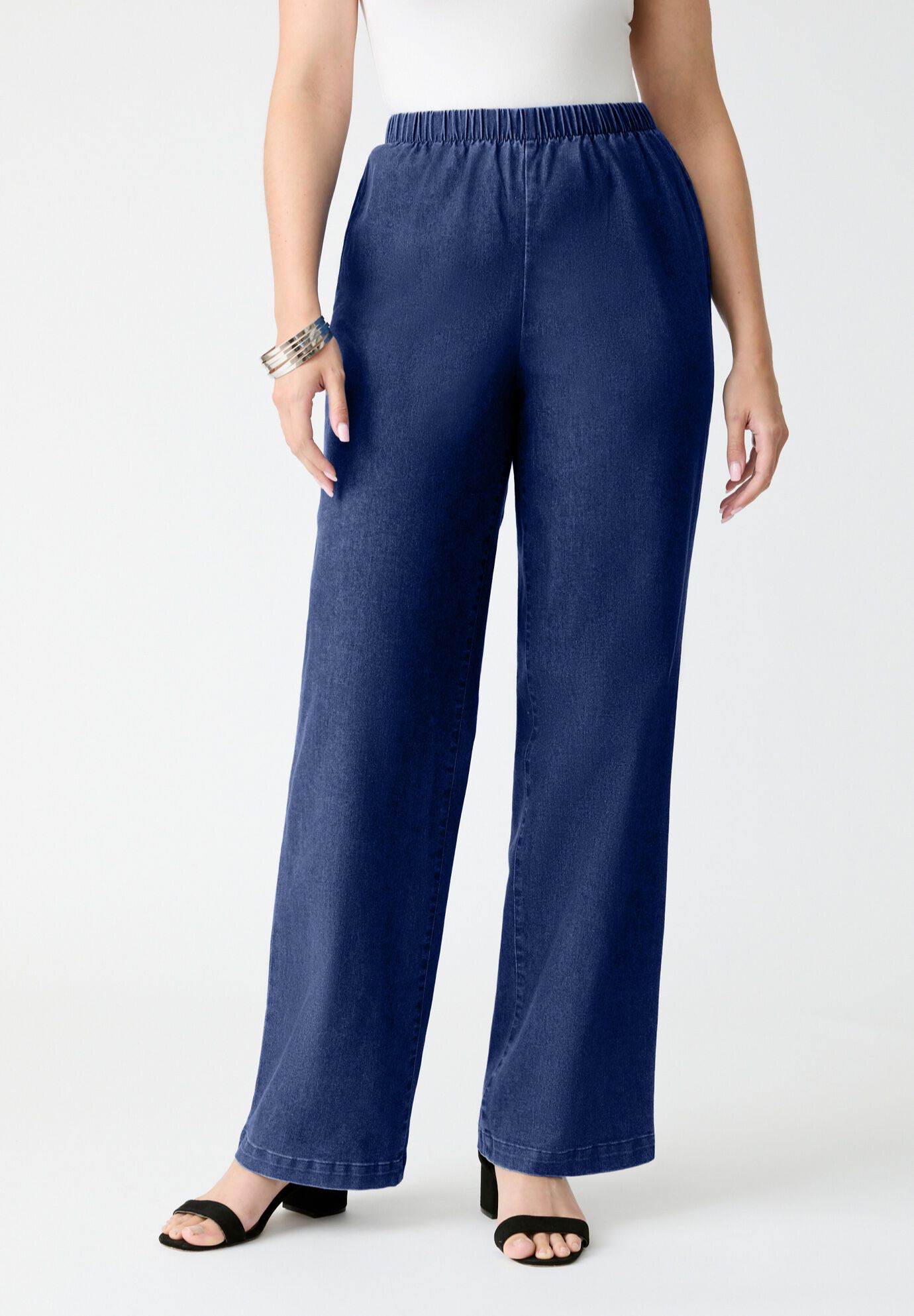 Plus Size Comfort Stretch Wide Leg Jean, DARK WASH SANDED, on-hover image number 1