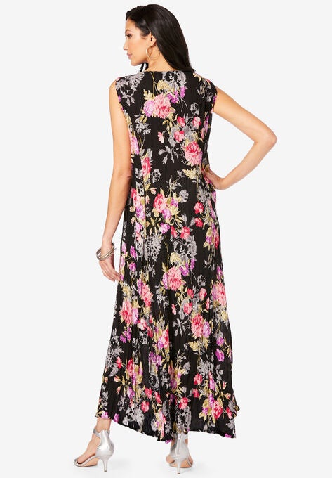 Button-Front Crinkle Dress with Princess Seams, , on-hover image number null