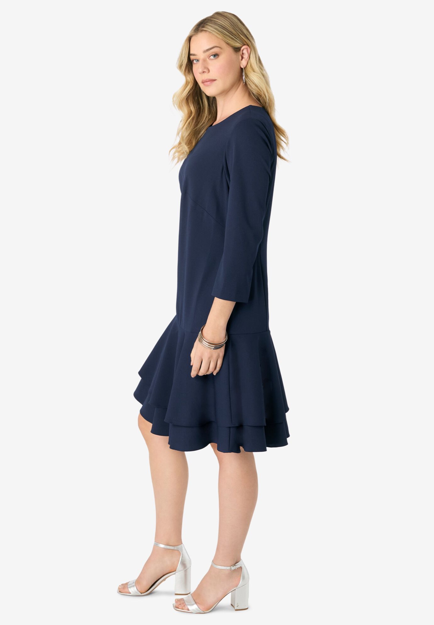 Ruffle-Detailed Dress, NAVY, alternate image number 2